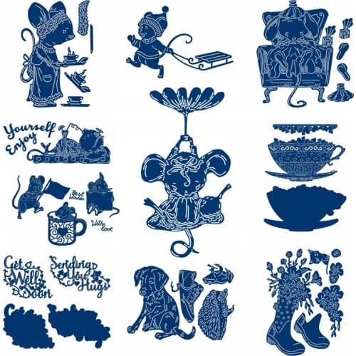 Christmas Mouse Dog Metal Cutting Dies Cartoon Stencil Scrapbooking Embossing For Paper Card DIY Crafts