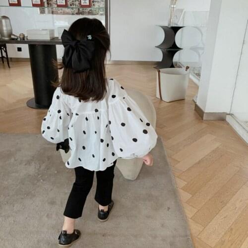 Girls' Shirt 2021 Autumn New Korean Children Doll Shirt Long Sleeve Wave Point Bubble Sleeve O-Neck Casual Top Kids Fall Clothes