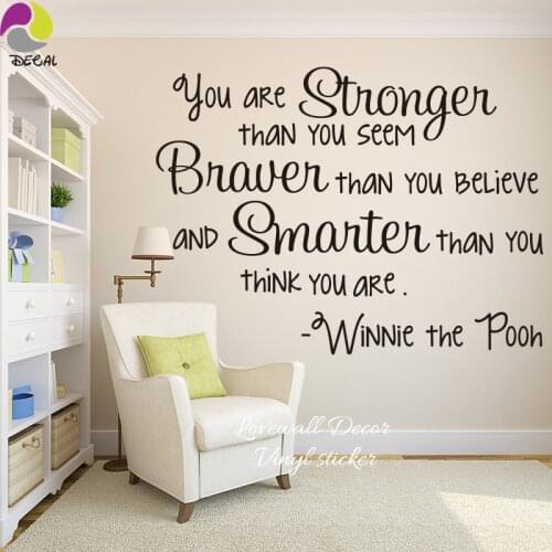 Strong Brave Smarter Winnie The Pooh Motivational Quote Wall Sticker Decal Living Room Baby Nursery Children Room Vinyl Art