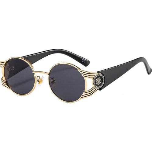 2021 New Fashion Trend Punk Round Frame Metal Sunglasses Sunflower Laser Decorated Mens and Womens Color Sunglasses