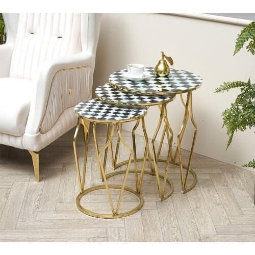 Modern coffee table 3'lü C Zigon Coffee Table Pad meckenzi pattern * unbreakable Glass