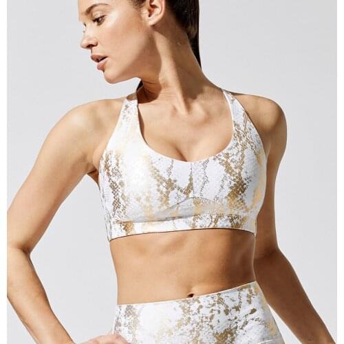 Gym Sports Underwear Cross Back Crop Top Women Workout Push-up Sexy Gilded Snake Yoga Bra Running Corset Fitness Vest Female