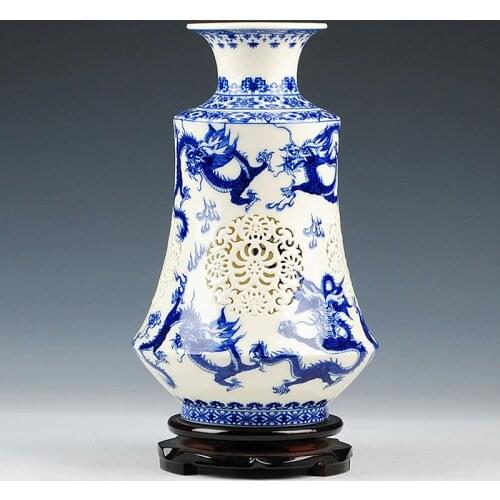 Antique Chinese-style Palace Restoring Ancient Ways Jingdezhen Dragon Ceramic Vase Flower Decoration blue-white-porcelain-vase
