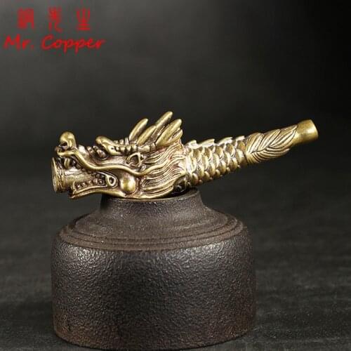 Vintage Brass Dragon Head Filter Tobacco Pipe Chinese Traditional Copper Zodiac Beast Shape Cigarette Holder Smoking Accessories