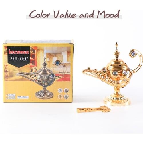 Retro Aladdin Magic Luxury Incense Burner Arab Aroma Stove Incense Holder Muslim Metal Censer Evaporator Arabic Burner Incense