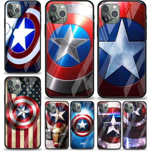 Captain America shield Marvel for Apple iPhone 12 Pro Max Mini 11 Pro XS Max X XR 6S 6 7 8 Plus Luxury Tempered Glass Phone Case