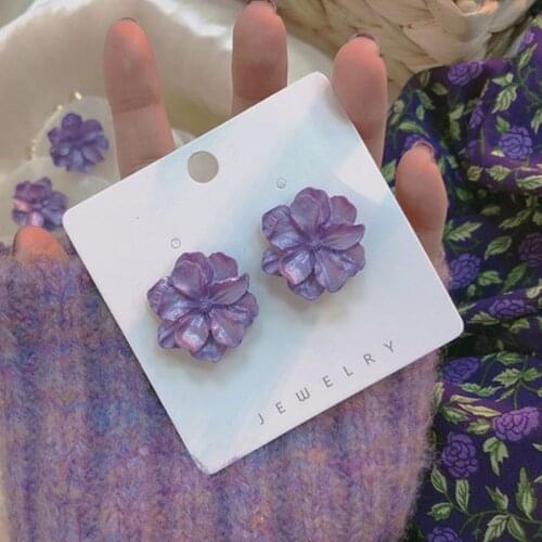 Yaologe Gorgeous Blooming Flower Earrings Korea Purple White Sweet Romantic Plant Stud Earrings Women Party Holiday Jewelry