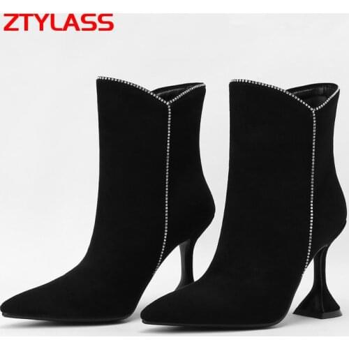 Black Blue Purple Suede Women Boots Sexy Super High Heel Ankle Boots Pointed Toe Slip On Autumn Winter Woman Short Boots Shoes