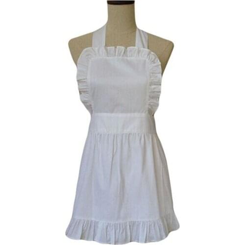 Women Kitchen Apron Red Cotton Ruffled Waitress Japanese Style Adult Cosplay Avental Tablier de Cuisine Pinafore Short Apron