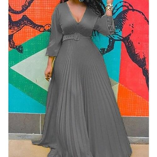Xxxxl Elegant Chiffon Vintage Dress Party Pleated Dress Birthday Maxi Dresses for Women Long Sleeve High Waist