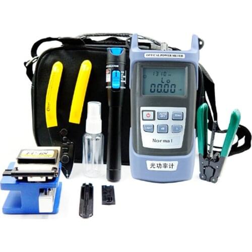 12pcs/set Fiber Optic FTTH Tool Kit with FC-6S Fiber Cleaver and Optical Power Meter 5km Visual Fault Locator Wire stripper