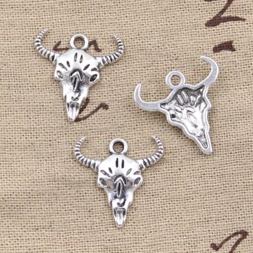 15pcs Charms Skull Bull Ox 21x20mm Antique Making Pendant fit,Vintage Tibetan Bronze Silver color,DIY Handmade Jewelry