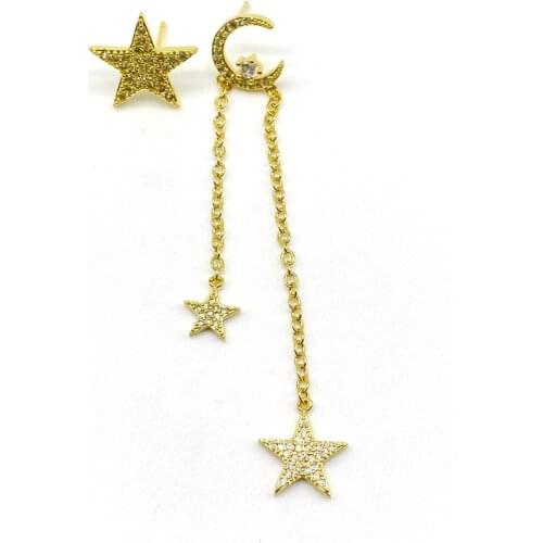 5pairs/lot 2020 Cubic Zircon Moon Star Tassel Chain Drop Earrings Jewelry Women