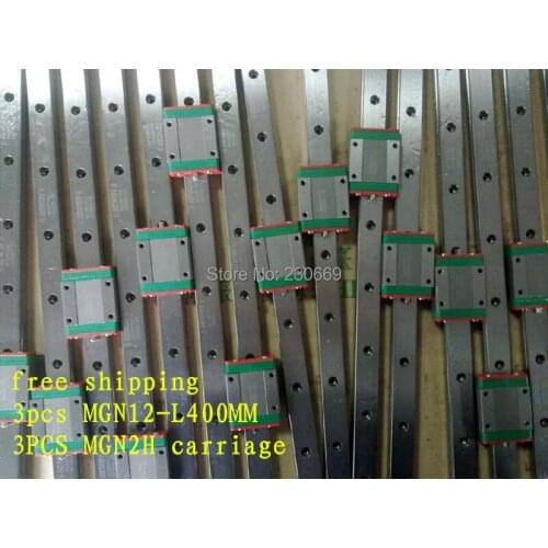 Free Shipping Kossel Mini MGN12 12mm miniature linear rail slide = 3pcs 12mm L-400mm rail+3pcs MGN12H carriage for X Y Z Axies