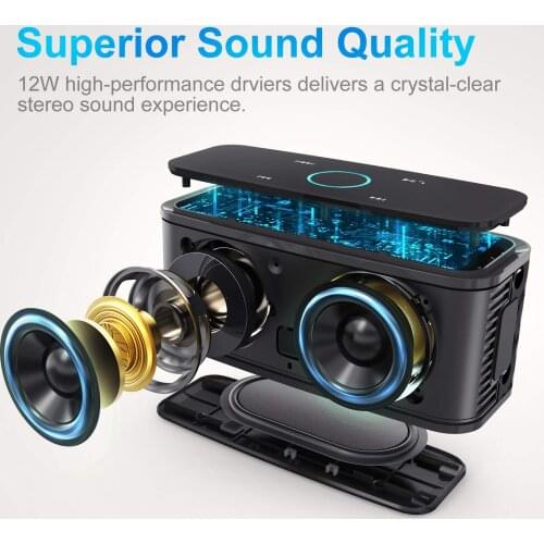 DOSS SoundBox Touch Control Bluetooth Speaker Portable Wireless Loud Speakers Stereo Bass Sound Box Built-in Mic for Computer PC