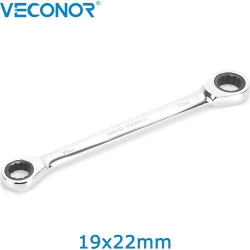 Veconor Professional Double Ratchet 72T Spanner Wrench Double Ratcheting Wrench 19x22mm