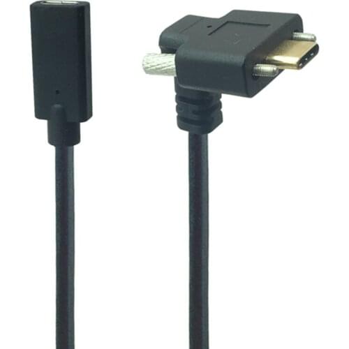 Gold Type-C USB 3.1 Male to USB-C Female 90 degree Extension Data Cable Extender Cord with Panel Mount Screw Hole 10Gb/s