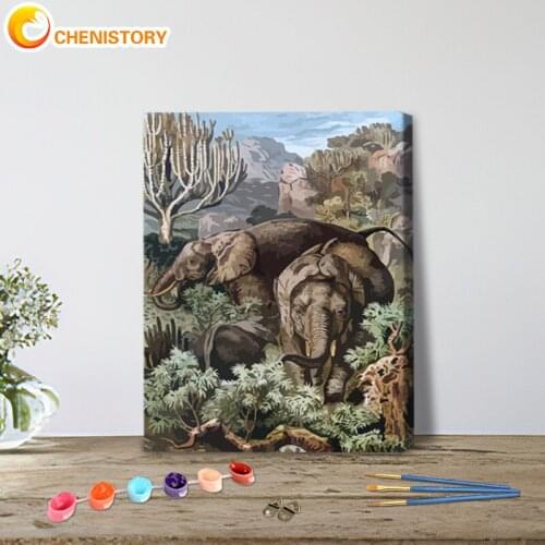 CHENISTORY Paint By Number Wild Elephants Animals Full Set Pictures Oil Painting By Numbers Jungle Drawing An Canvas Home Decor