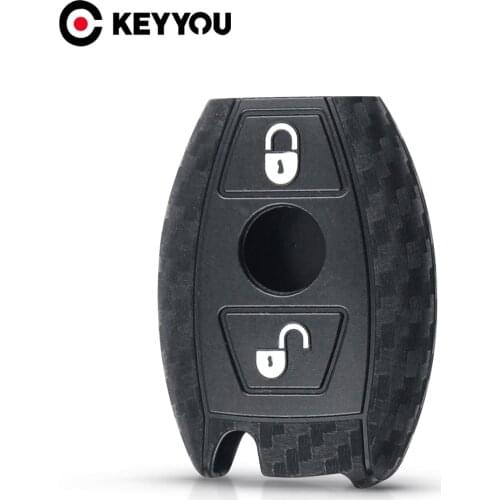 KEYYOU Carbon Silicone Car Remote Key Fob Case 2/3 Buttons Cover For Mercedes benz CLS CLA GL R SLK AMG A B C S Protective Shell