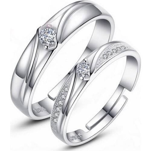 Bijoux Fashion 925 Sterling Silver Jewelry CZ Crystal Simple Circle Real Love Couple Lover Rings Wedding Engagement Rings