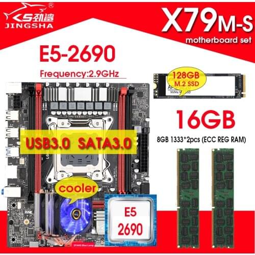 X79 X79M Motherboard Set With LGA2011 Combos Xeon E5 2690 CPU 2pcs x 8GB = 16GB Memory DDR3 RAM Radiator 128GB M.2 SSD COOLER