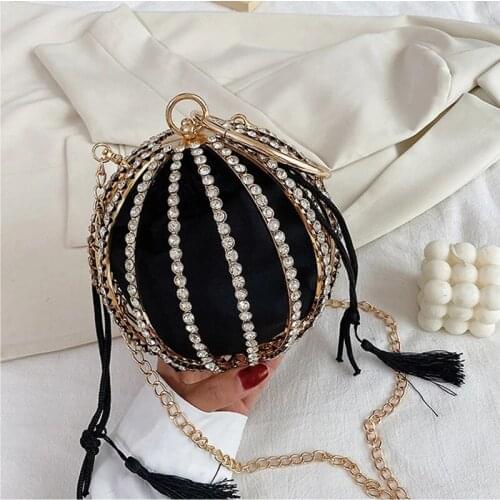 Round Shape Diamond Pearl Hollow Clutch Evening Bag for Women Luxury Wedding Purses and Handbags