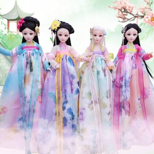 1/6 Scale 30cm Ancient Costume Hanfu Dress Long Hair Fairy Princess Barbi Doll Double Joints Body Model Toy Gift For Girl C1229