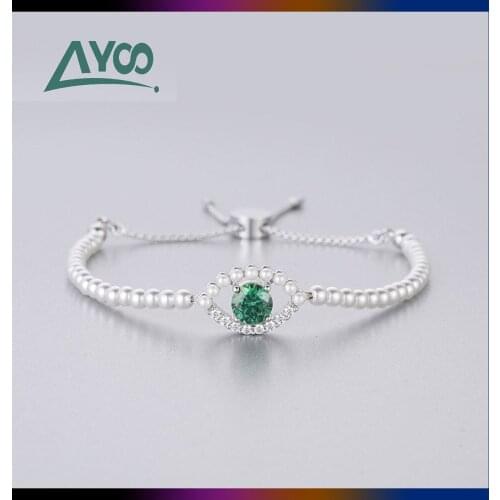Fashion Jewelry High Quality SWA New Simple Green Crystal Eye Pearl Bracelet Temperament Womens Bracelet Best Gift