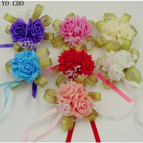 Fashion White purple pink Handmade Brides Bridesmaid Flower Wedding Bouquet Hand Flowers Wrist Corsages