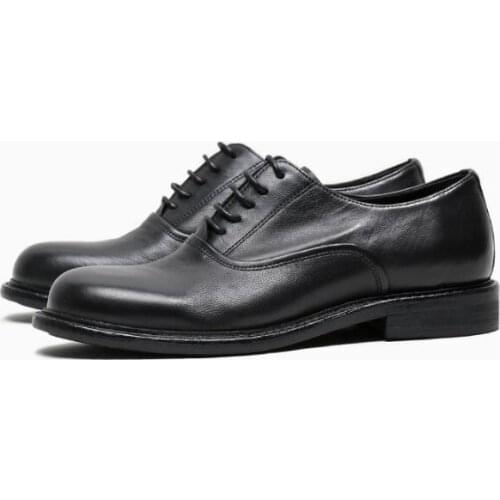 New Fashion High Quality Genuine leather Lace up elastic Men Shoes Retro Round toes Black Casual Shoes Mens Shoes