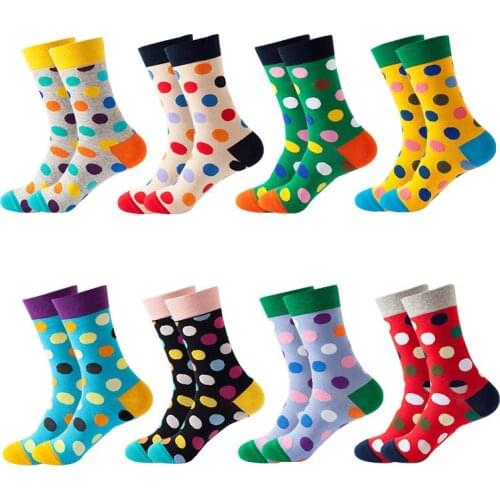 8 Pairs Mixed Color Women Socks Mid Calf Multicolor Dot Winter Trend Couples Gifts Harajuku Cycling Unisex Men Pure Cotton Sock