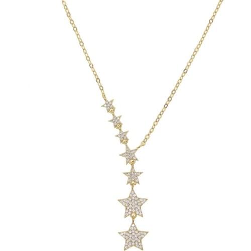Christmas gift star necklace lariat choker various sized cz bead charm link chain gorgeous european women jewelry