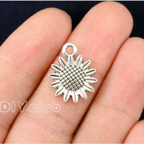 100pcs-Antique Silver Sunflower Charms Pendants, Flower Charm 18x15mm