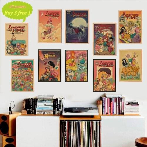 Adventure Time with Finn and Jake retro Kraft posters Home Room Decor Kraft paper Wall stickers