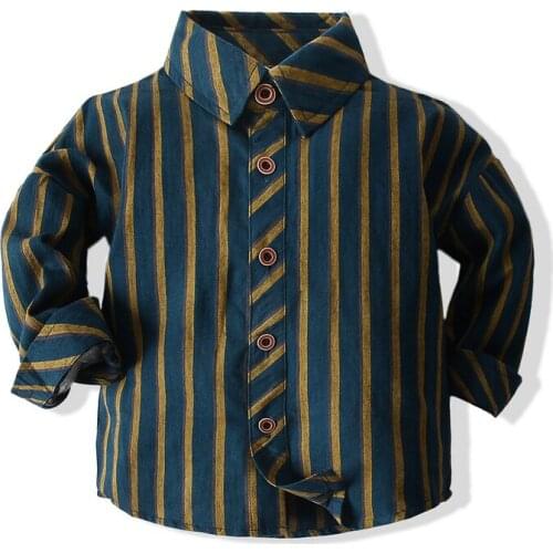 Kimocat Boys Casual Long-Sleeved Shirt, Striped Lapel Cotton Shirt Top, Spring Fashion Childrens Clothing 9 Months-5 Years