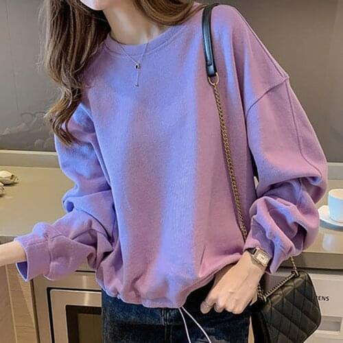 Large Size Sweater WomenS Spring And Autumn Bottoming Shirt WomenS Short Loose Student Capless Tide Ins Cotton Top