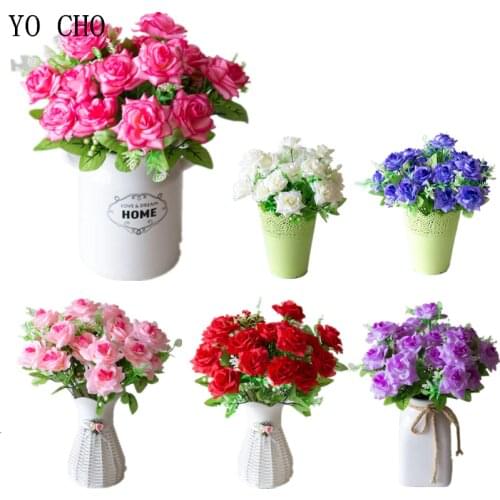 YO CHO 6 Heads Peony Bouquet Artificial Flower High Quality Silk White Roses for Wedding Decoration China Fake Plastic Flowers