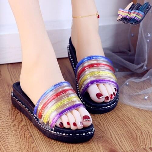 2021 summer new ladies slippers, fashion color matching mid-heel platform sandals, large size 37-40, can be worn outside