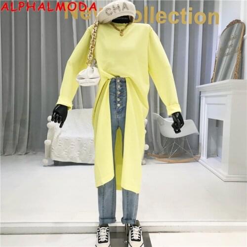 ALPHALMODA 2020 Autumn Womens Long Sleeve New Loose Outer Wear Thin Pullover Split Mid-Length All-match Knitting Shirt Jumper