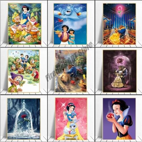 Cartoon Canvas Painting Snow White Cinderella Princess Posters Disney Anime Prints Wall Art Picture for Girl Room Decor Cuadros
