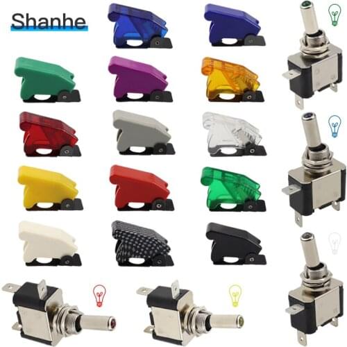 1Set 12V 20A Auto Car Boat Truck Illuminated Led Toggle Switch With Safety Aircraft Flip Up Cover Red Blue Green Yellow White