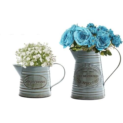 1pcs Retro Galvanized Iron Flowerpot Decoration Planter European Style Antique Finish Metal Made Flower Pot