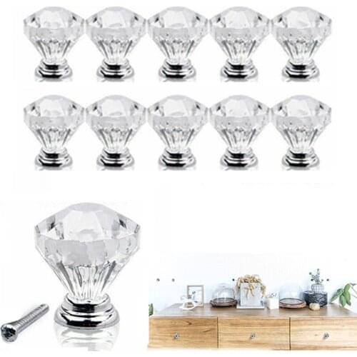 10Pcs/set Diamond Shape Design Crystal Glass Knobs Cupboard Drawer Pull Kitchen Cabinet Door Wardrobe Handles Hardware
