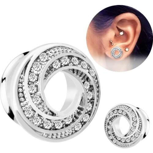 2PCS Stainless Steel Piercing Round Ear Expanders Ear Gauge Plug Ear Body Piercing Tunnels Jewelry