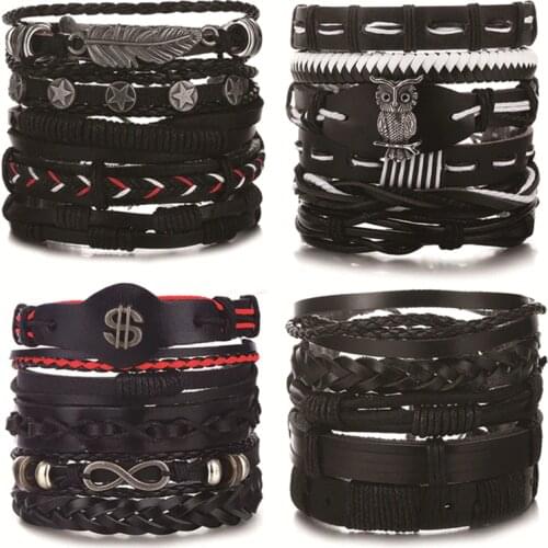 21 Style Metal Multilayer Leather Bracelet Men Jewelry Vintage Leaf Feather infinity Charm Bracelets Bangles Punk Male Bracelet