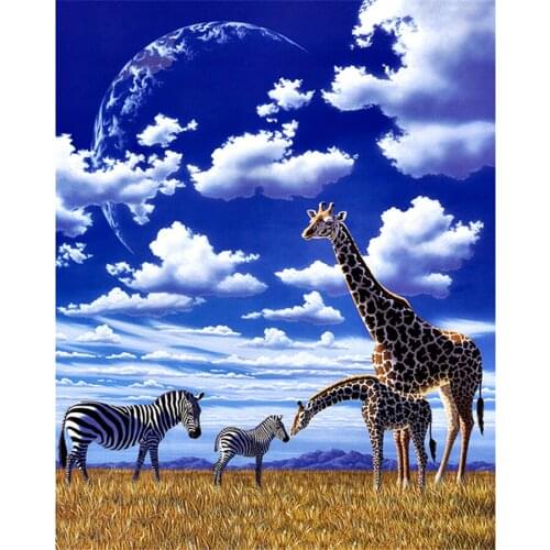 5D DIY Diamond Painting Cross Stitch "African Animals & Sky" Scenery Pattern Embroidery Cross Stitch Mosaic Wall Home Decoration
