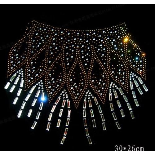 Acrylic Motif Rhinestones Collar Hot Fix Stickers Applique Iron on Patches Cloth Embellishment strass for Costumes1piece/TH77