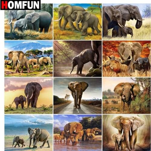HOMFUN Diamond painting”Elephant grassland" Full Square/Round Drill Wall Decor Inlaid Resin Embroidery Craft Cross stitch