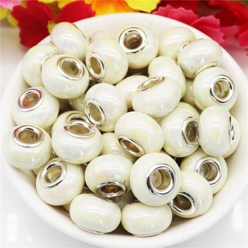 10Pcs New White Color Silver Plated Buckle DIY Resin Bead Charm Big Hole Fit for European Jewelry Beads Pandora Bracelet Bangle