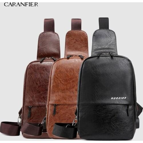 CARANFIER 3PCS Mens Fashion Crossbody Bag Theftproof Rotatable Button Open Leather Chest Bags Men Shoulder Bags Chest Waist Pack